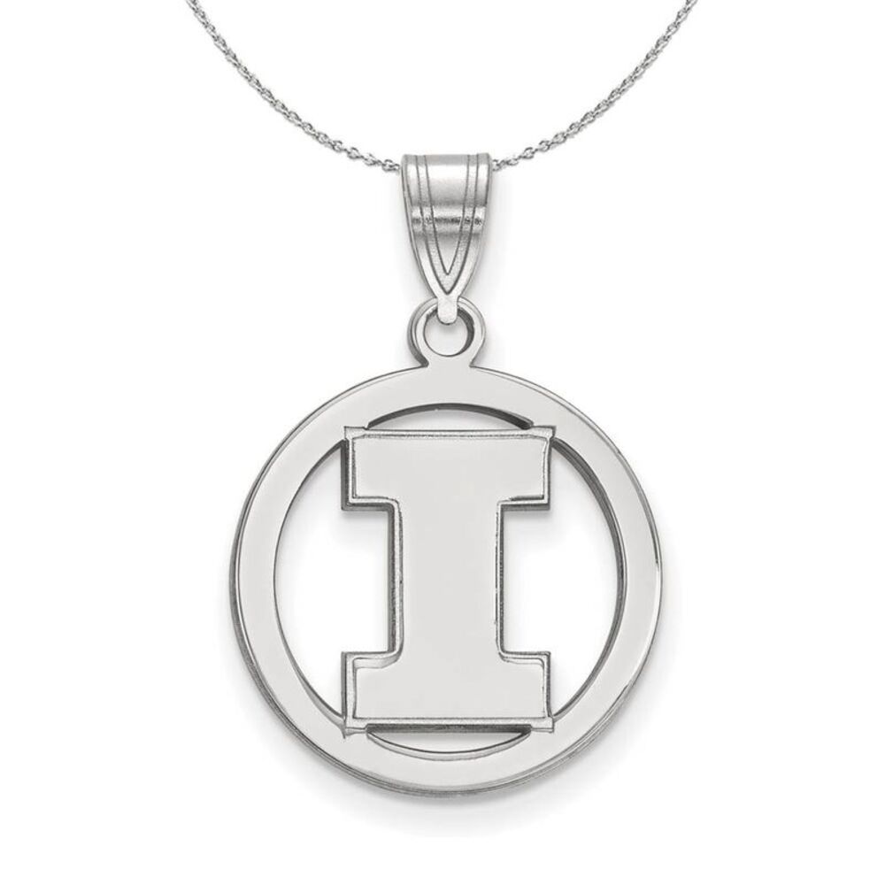 Sterling Silver U. of Illinois Small Initial I Circle Necklace, 24 In